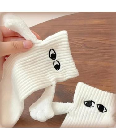 Hand in Hand Magnetic Holding Hands Couple Socks | Funny 3D Doll Mid-Tube Socks for Women & Men (Black+White) - Buy Online on GoSupps.com