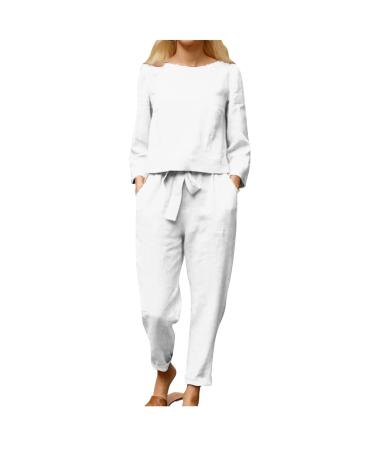 Suit Outfit Polyester Long Sleeve Lace-up Party Woman Cocktail Pants Suits for Women plus Size (White, XXXL) 3X-Large White