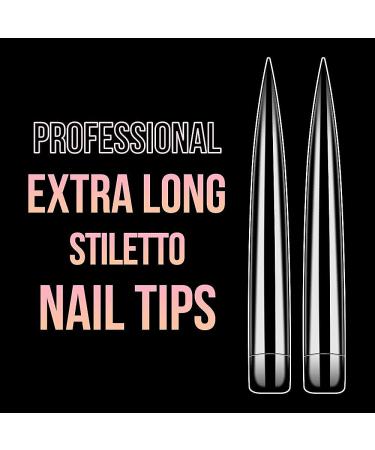 XXXL Clear Stiletto Nail Tips - Rosy Finch | 120Pcs Extra Long Full Straight Acrylic Nail Tips - Buy Online on GoSupps.com