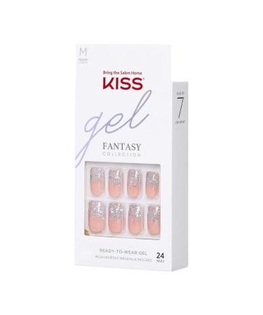 KISS Gel Fantasy Ready-to-Wear Press-On Nails Kit - Warning Sign Style | Medium Length | Pink Gel Glue | 24 Adhesive Tabs | Manicure Stick & Mini File Included - Buy Online on GoSupps.com