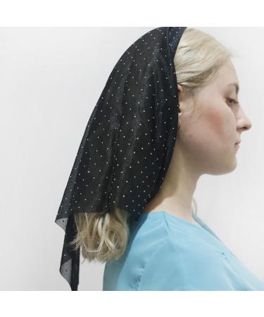 TQUXNGA Veil Headband for Women Stretch Turban Tulle Rhinestones Embroidery Colorful Dots Head Wrap Headband Black dots - Buy Online on GoSupps.com