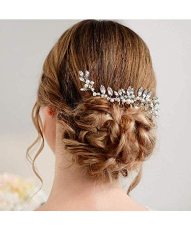Brishow Silver Pearl Crystal Bride Wedding Hair Comb - Rhinestone Bridal Hair Accessories for Women and Girls - Buy Online on GoSupps.com