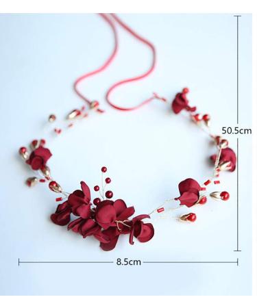 Floral Red Headband Crystal Gold Hair Vine for Wedding Bride - Boho Hair Accessory with Pearl Rhinestone Detailing - Buy Online on GoSupps.com