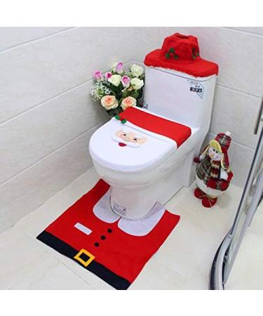 Christmas Toilet Seat Cover Decoration Toilet Case Bathroom Mat Elf New Year Decor Elk Snowman Santa Claus with Floor Mat Three-Piece Sets for Christmas Themed Party Decorate - Buy Online on GoSupps.com