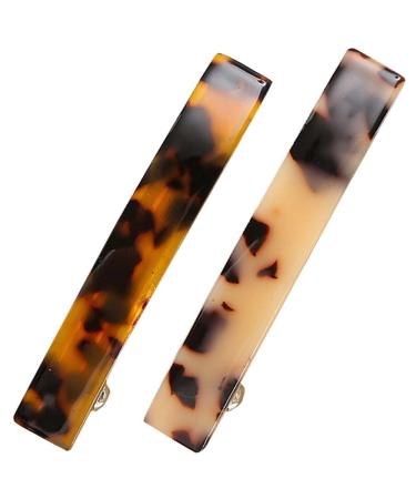 2 Pieces French Design Hair Barrette Tortoise Shell Hair Barrettes Clips Automatic Hair Clip Rectangle Hair Clips for Thin And Thick Hair
