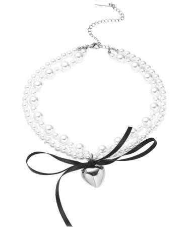 Oralgo Double-Layer Pearl Choker Necklace for Women | Korean Loop Heart Neck Chain | Everyday Jewelry - Buy Online on GoSupps.com