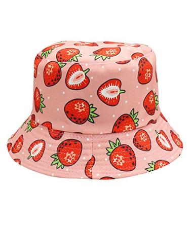 Umeepar Unisex Reversible Packable Bucket Hat Sun hat for Men Women B8 Strawberry