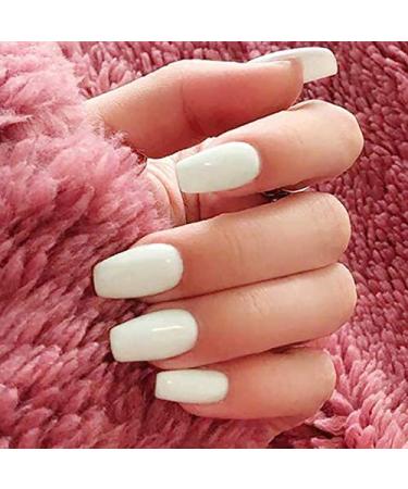 Ursumy Coffin White Press on Nail Medium Length Fake Nails Ballerina Glossy False Nail Art Tips Artificial Stick on Nails Full Cover Instant Nails Acrylic Nails Manicure for Women and Girls(24Pcs)