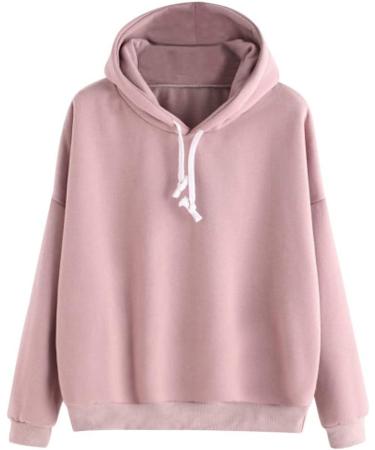 Bigfanshu Womens Sweatshirt Solid Hooded Pullover Blouse Autumn Winter Female Casual Sport Daily Sweatshirts Pink - Buy Online on GoSupps.com