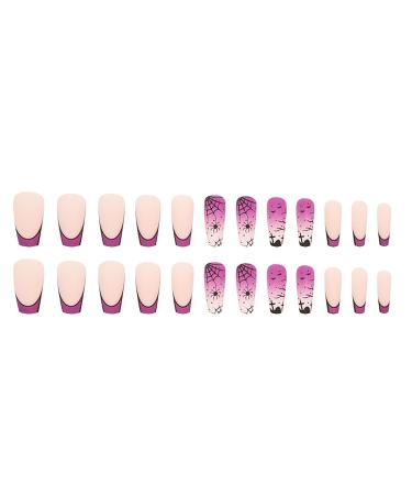 Shop Halloween Press On Nails - Medium Square Purple False Nails with Spider Web Design | 24 Pcs French Tip for Women & Girls - Buy Online on GoSupps.com