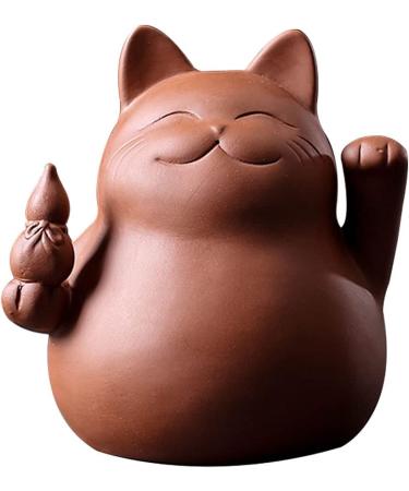 Handmade Chinese Zisha Tea Pet Maneki Neko - Lucky Wealth Cat for Kung Fu Tea Tray Accessories - Multi-Colored Purple Clay - Buy Online on GoSupps.com