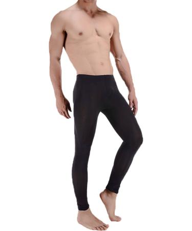 LinvMe Men's Ice Silk See Through Long Pants Slim Leggings Tights One Size Black