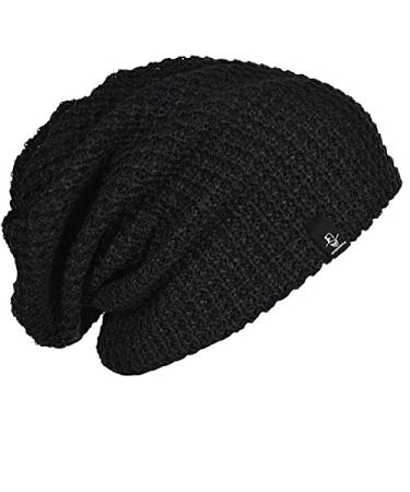 FORBUSITE Mens Slouchy Long Oversized Beanie Knit Cap for Summer Winter B08 Black