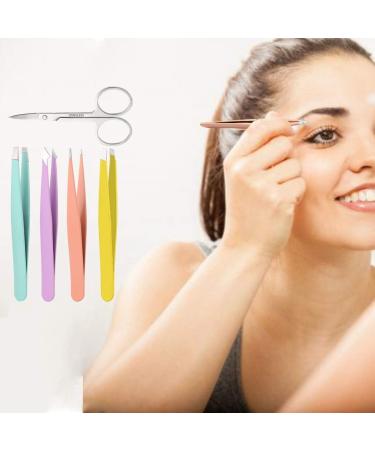 Professional Eyebrow Tweezers Set - 5 Stainless Steel Tools for Precise Plucking & Hair Removal - Buy Online on GoSupps.com