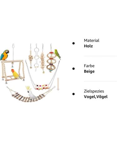 Taecoool 8-Part Wooden Parrot Toys - Natural Chewing & Hanging Bell for Cockatiels Finches & Small Parrots - Buy Online on GoSupps.com