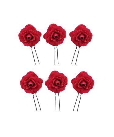 Qinuseaks 6 Pieces Rose Hair Clips Red Rose Floral Clips Flower Hairpin Rose Flower Hair Accessories for Party Wedding Handmade Bridal Accessory