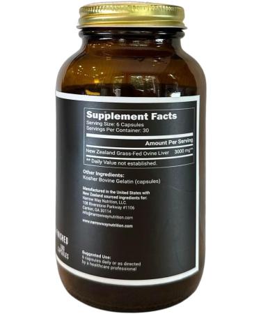 Narrow Way Nutrition - Lamb Liver Regeneratively Raised in New Zealand (180 Capsules) 100% Grass-Fed & 100% Grass-Finished 30 Day Supply at 6 Capsules Daily (Kosher Bovine Gelatin Capsules) - Buy Online on GoSupps.com