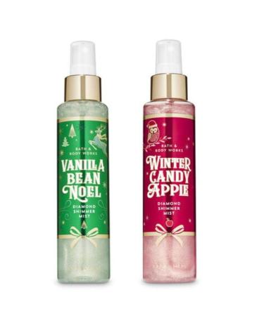 Bath and Body Works - Vanilla Bean Noel and Winter Candy Apple - Diamond Shimmer Mist - 2 pc Gift Set (Winter 2019)