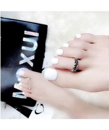 Sethexy Pure Color Shiny False Toenails - 24 Pieces Light Fashion Square Short Complete Cover for Women & Girls (White) - Buy Online on GoSupps.com