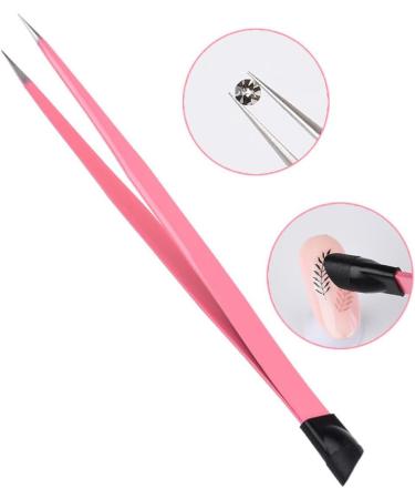Nail Tweezers Double Sided Nail Art Sticker Silicone Press Rhinestone Picker Nippers Pink Brushes - Buy Online on GoSupps.com