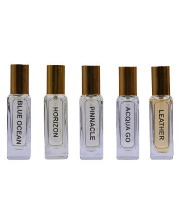 Blue Ocean Horizon Pinnacle Acqua Go Leather| Luxury Eau De Perfume| 5x20ML Set (100ML)| 35% Concentration Oil Perfume| Luxury Perfume For Mens| 8HR Long Lasting| Best Perfume Set