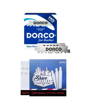 100 DORCO Single Edge Razor Blades (half blades) + 20x The Shave Factory Styptic Matches