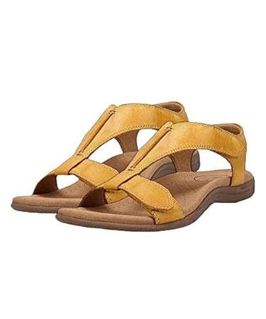 JUAJUA 2023 Orthopedic Bunion Corrector Sandals for Women Bunion Correction Slippers Casual with Arch Support Leather Casual Feet Wavy Sole Sandal (Yellow 39)