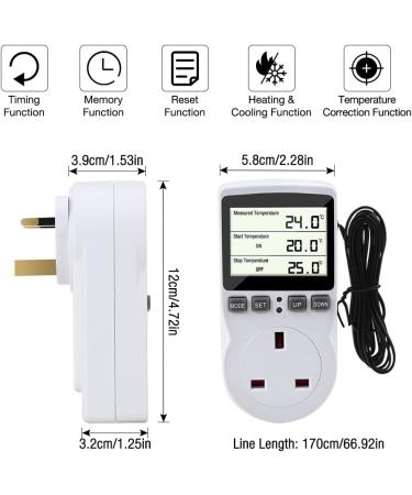 Gobesty Digital Temperature Controller Thermostat Outlet Socket 230 V Digital Thermostat Outlet Plug with Temp Sensor Temperature Switch Heating Cooling Timer for Greenhouse Farm Aquarium Reptile - Buy Online on GoSupps.com