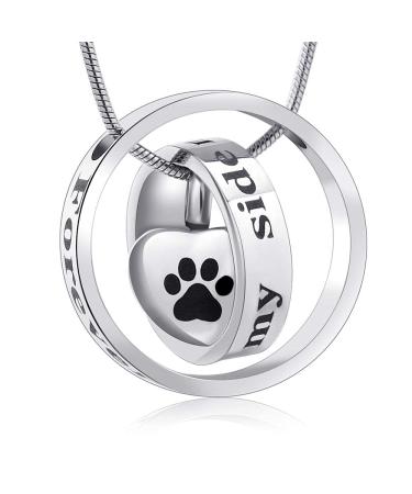 Forever in my heart no longer on my side of pet cremation jewelry for ashes from dog/cat funeral keeper neck chain paw print memorial necklace silver-black paw