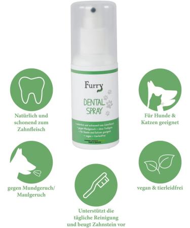 Furry Dental Spray for Dogs & Cats - 100ml | Fresh Breath Tartar Prevention & Mole Smell Control | Vegan & Aloe Vera Formula - Made in Germany - Buy Online on GoSupps.com
