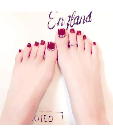 Buy 24 Red Fashion Flower Pattern Strass Artificial Toenails | Nail Art Decorations with Glue - Perfect Fake Nail Tips - Buy Online on GoSupps.com