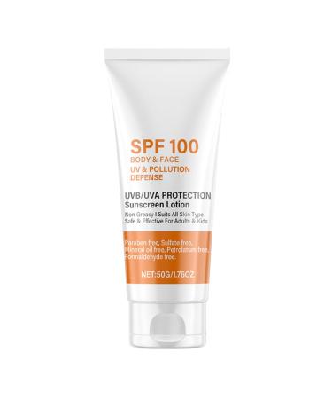 Sunscreen SPF 100 Sunscreen For Body & Face Face Sun Lotion Cream With SPF100 Ultra Light UV Protetion Cream Refreshing And Non Greasy Size Sun Cream Waterproof And Sweatproof