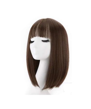 Just brown bob wig with Air Bang's real hair shoulder -length wigs for white and black women silk overheats fake scalp by plucking wigs for daily (brown 16in / 40c dark brown