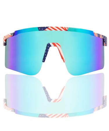 Novoto Polarized Viper Sunglasses for Youth, UV400 Protection Pitviper-style Sunglasses for Men & Women Flag Blue
