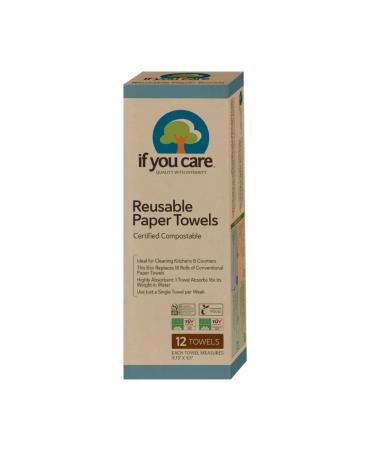 If You Care Reusable Paper Towels– 12 CT Sheets – 100% Natural, Compostable Cleaning Cloths for Kitchen, Bathroom, Home Countertop Surfaces – Extra Absorbent, Eco Friendly