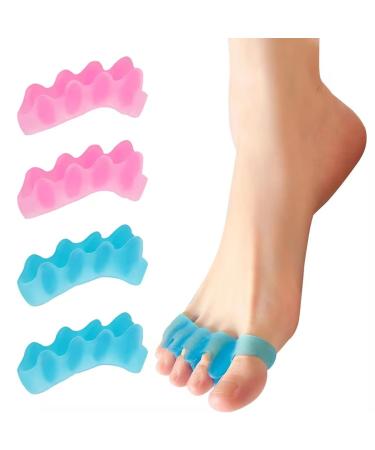 ZnnaYoha Toe Separators for Women/Men (4 PCS) Soft Toe Spacers Bunion Corrector for Women/Men Gel Toe Spacers for Foot Pain Relief (Pink/Blue) Universal Size