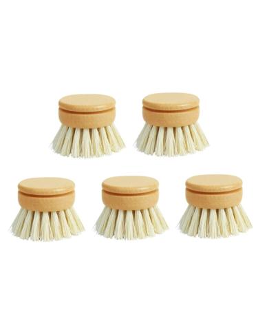 Dish Brush Replacement Heads - 5 Pieces Natural Sisal Hemp and Beech Wood Scrubbing Brushes for Home Use