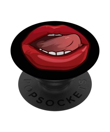 Red Lipstick Kiss Sexy Lips Mouth Tongue Licking Phone PopSockets with Swappable PopGrip Standard