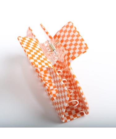Checkered Hair Claw Clip - Vintage Cellulose Acetate Banana Clamp (Orange) - Non-Slip Hair Accessory for Women and Girls - Buy Online on GoSupps.com