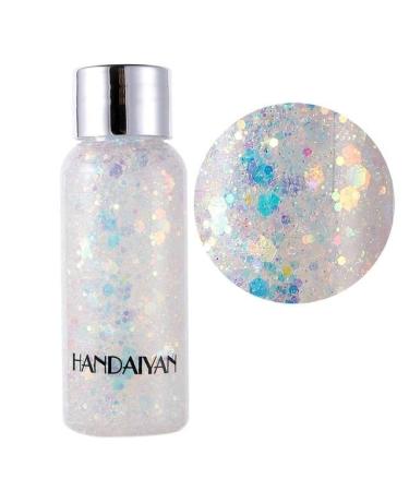Body Glitter Gel for Women & Girls  Easy to Apply&Remove  Festival Glitter Liquid Eyeshadow Mermaid Sequins Chunky Glitter Gel Cosmetic for Body Face Hair Nails Makeup 09 White