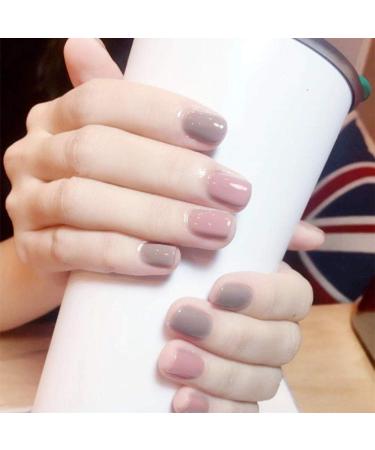 HUIL Artificial Nails False Nails Cute light gray powder square head solid color artificial nails finished beauty