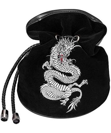 Rogues & Knaves DND Dice Bag with Platinum Dragon. Large Dice Bags Ideal for RPGs (Black).