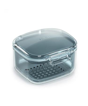 Denture Case, Retainer Case, Denture Bath Box Cup with Strainer basket, Cute Denture Holder Storage Soak Container for Travel Cleaning, Exquisite Retainer cleaner Case, Mouth Guard Case (Blue)