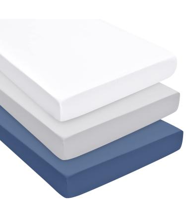 David's Kids Comfy Mini Crib Sheets Set, 3 Pack Silky Pack N Play Sheets for Baby Boys Girls,Universal Fit for Pack N Play, Playard and Mini Crib Mattresses, White & Light Grey & Navy Blue White&light Grey&navy Blue Mini Crib Sheets