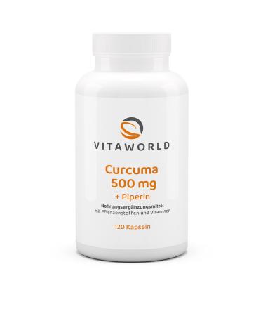 Vita World Pack of 3 Turmeric 500 mg + Bioperine 3 x 120 Capsules Made in Germany