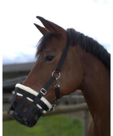 PFIFF 102979 Black Shetty Muzzle with Faux Fur Headpiece - Ideal for Safe and Comfortable Horse Training | International Shipping Available - Buy Online on GoSupps.com