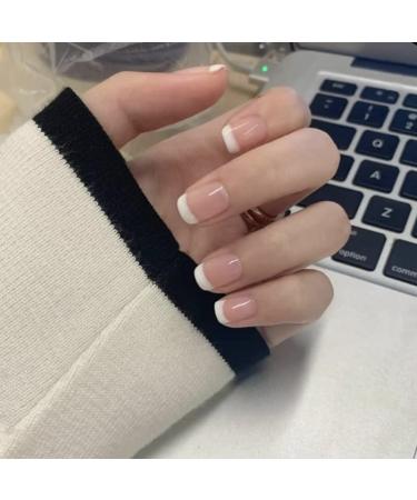 French Tip Press on Nails - Short Press On Nails with Nail Tips White edged pink Design Glossy press on nails Acrylic False Nails Cute Artificial Nails