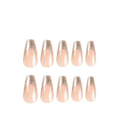 Kamize Coffin Press On Fake Shiny Nails - 24PCS Acrylic Gold False Nude Nails for Women and Girls - Style4 - Buy Online on GoSupps.com