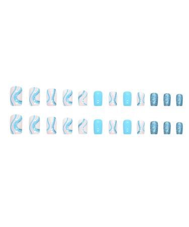 Justotry Blue Angular Press-On Nails | 24-Piece Glitter Short Square Fingernails with Glue for Women - Buy Online on GoSupps.com