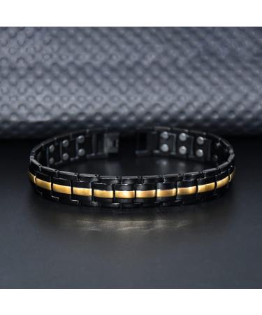 Vicmag Men Magnetic Bracelet - Double Row 3500 Gauss Titanium Steel Wristband in Black Gold Line with Adjustment Tool & Gift Box - Buy Online on GoSupps.com